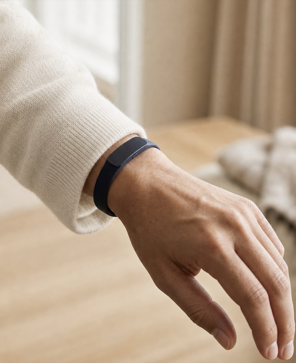 The Larkin band worn on a wrist