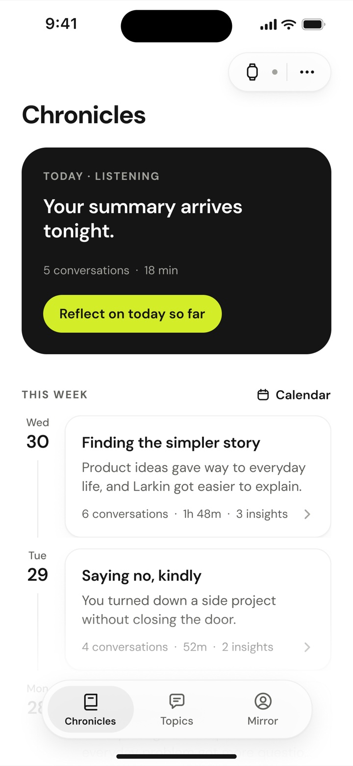 The Chronicles screen: today listening, and this week’s days with their titles
